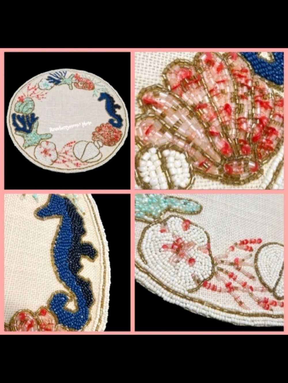 15" Rachel Zoe Sea Horse Starfish Jute Beaded Placemat Charger Centerpiece NEW